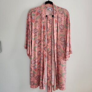Motherhood Maternity Sleep Pink Floral Robe w Lace Trim size L/XL